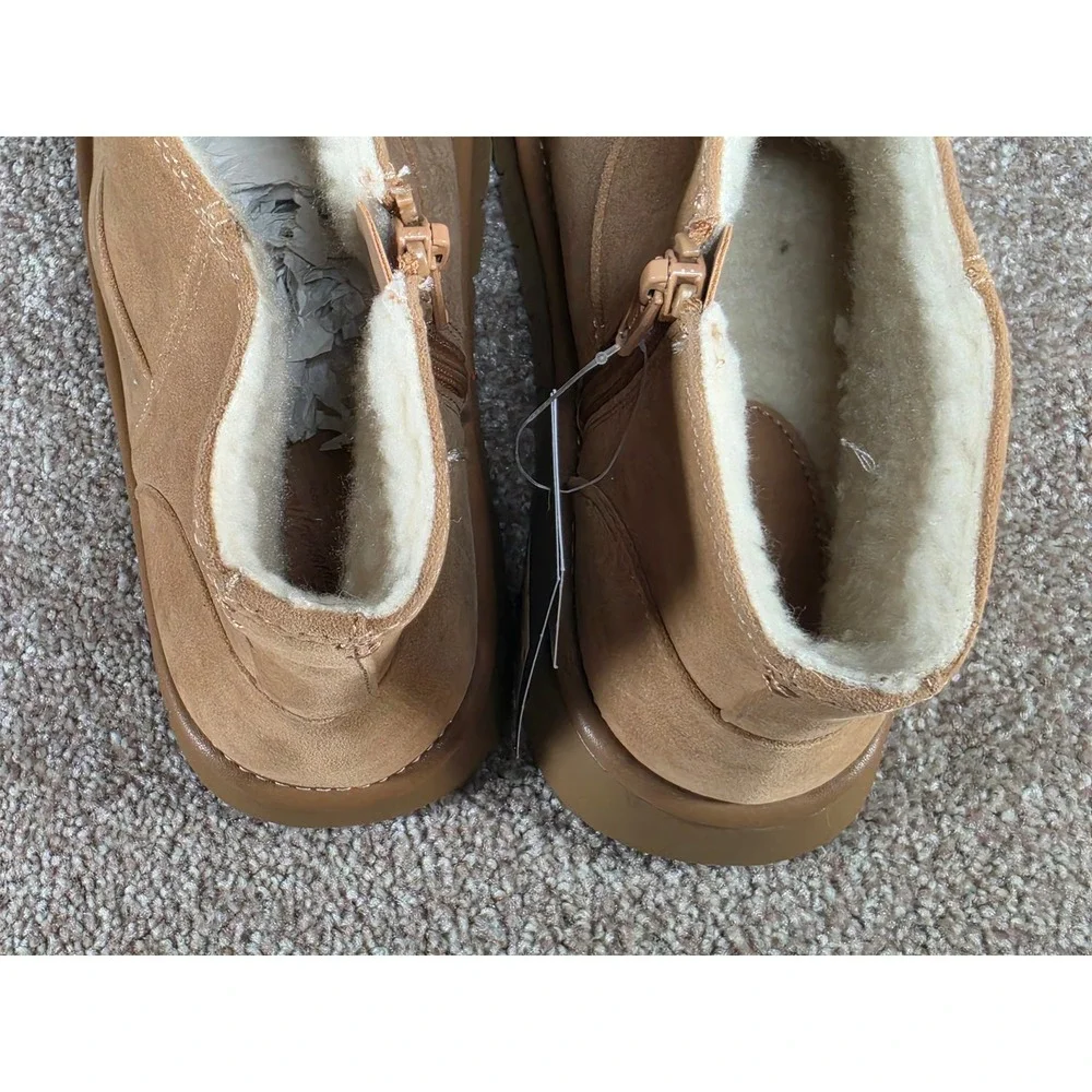 Universal Thread Women Tan May Ankle Boots Memory Foam Faux Fur Lined Size 7 NEW